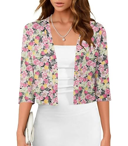 chouyatou Women's Fuzzy Daisy Printed Cropped Cardigan Open Front